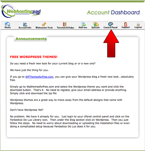 Click On The Cpanel Link